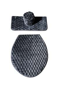 Juego de baño funda para tapa de inodoro porta rollo tapete decorativo 4 piezas wc - Gris Oscuro - Ver 3