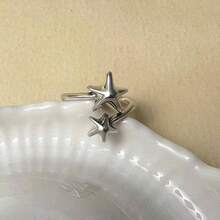 Starfish Statement Ring Women Stainless Steel Seashell Rings Opening Adjustable Gold Silver Starfish Ring Irregular Beach Rings Summer Beachy Ocean Jewelry - Silver Star Ring - View 6