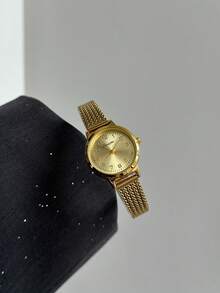 1 pieza Reloj de mujer de cuarzo con diseño de espiga de trigo dorado y escala numérica árabe, adecuado para uso diario como regalo de cumpleaños/Año Nuevo/Navidad - Dorado - Ver 5