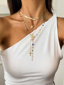 4 件套西部牛仔风格复古绿松石、牛仔帽、仙人掌、靴子、星元素金属吊坠多层项链 - 4件套 - 查看 15