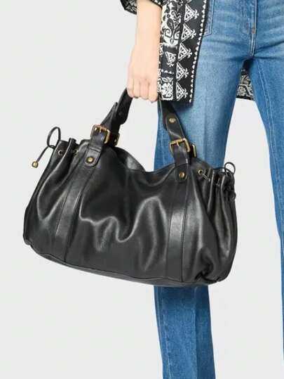 Vintage Women's Shoulder Handbag, Y2K New Fashion Solid Color Large Tote Bag, Luxury Designer Hobo Bag For Ladies Casual