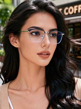 1副男女通用塑料金属框复古休闲/办公眼镜，女士复古透明镜片