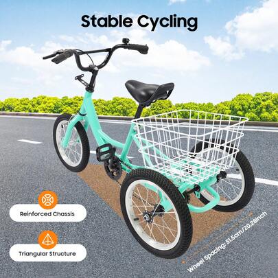 14 Inch Tricycle For Kids, Single Speed 3 Wheel Children's Bike Cruiser Bike Trike With Shopping Basket For Boys Girls Of 5-6 Years Old, 50KG Weight Capacity