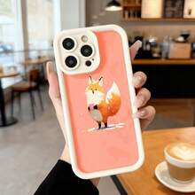 Phone Case With Black Border And Coral Back With Animated Fox Print For Daily Use In Cafes Suitable For Apple Series Phones - White - View 7
