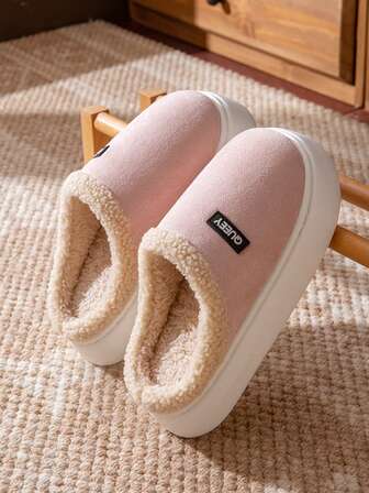 Women's Solid Color Comfortable Thick Sole Warm Plush Slip-On House Slippers, Suitable For Indoor Wear In Autumn/Winter