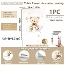 1 pieza, Arte de pared de lienzo, Decoración enmarcada para guardería, Pintura decorativa de oso de peluche. Características: Un oso de peluche sentado en una luna creciente, un oso de peluche sentado en una nube, un oso de peluche sosteniendo un globo. Ideal para: Decoración de habitación infantil, Decoración de guardería, Decoración de habitación de bebé, Decoración de jardín de infantes, Decoración de habitación de niño/niña, Decoración de sala de juegos