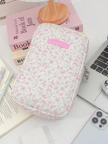 1个可爱大容量碎花图案数码收纳包便携式网格充电包收纳袋简约条纹耳机包，时尚耳机收纳盒USB数据线收纳盒，卡通收纳包相机包耳机包充电器包男女通用充电包 - 彩色 - 查看 9