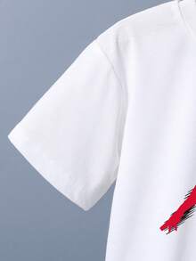 2pcs/Set Boys Slogan Print Round Neck Short Sleeve Casual T-Shirt And Shorts Set - White - View 4