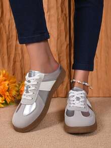 女士休闲学院风平底厚底乐福鞋，白色运动鞋