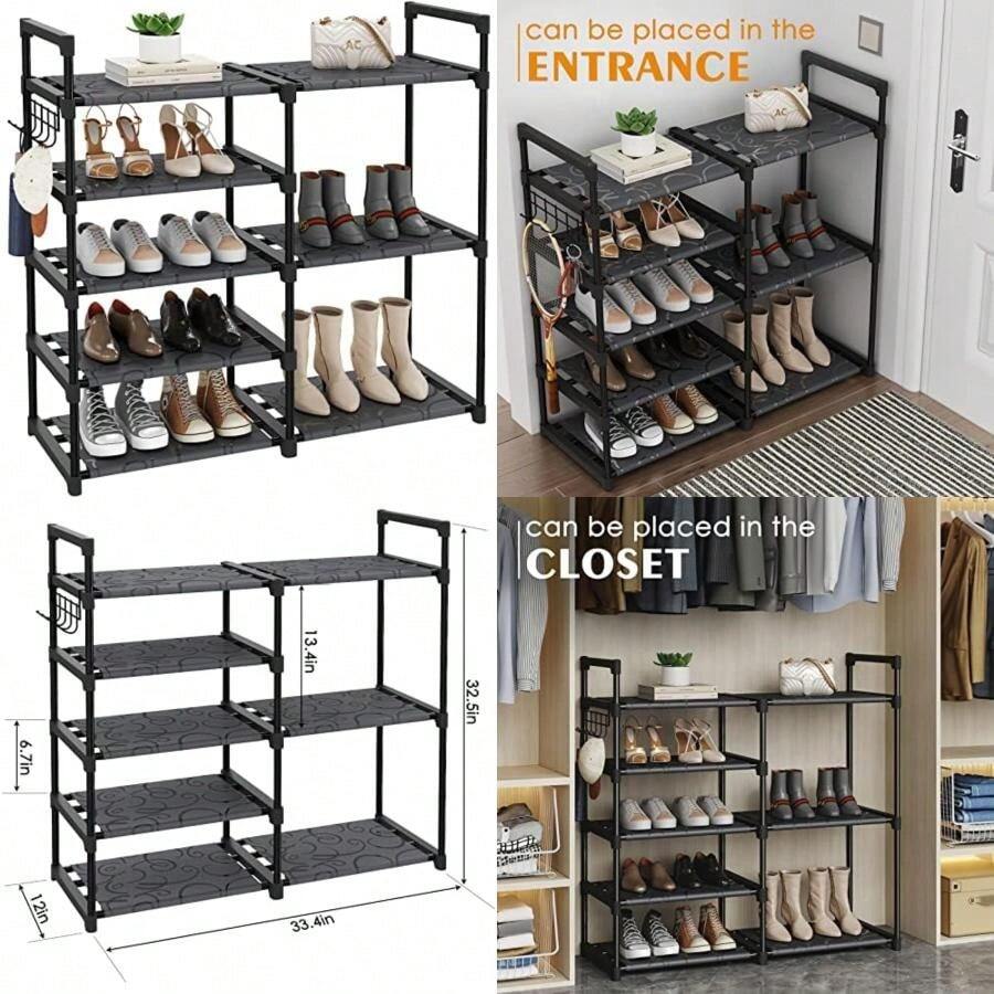 Black Tubes Closet Shoe Rack, 5 Tier Oxford Fabric Shelf, Easy Assembly, Sturdy And Durable, Holds Up To 30 Lbs(Default) - Loại 1 - Xem 1