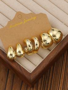 9pairs Fashionable And Elegant New Style Multi-Combination Shape Gold-Plated Plastic Earrings Set,The First Choice For Daily Matching And Gifting