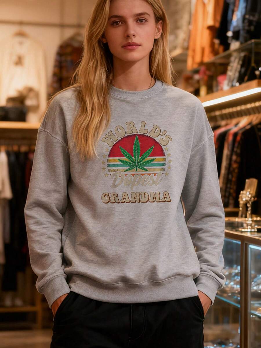 420 Pot Vintage Matching Worlds Dopest Grandma Long-Long-Sleeve Sweatshirt Sweatlong-Long-Sleeve Sweatshirt Sweatshirt - Xám - Xem 1
