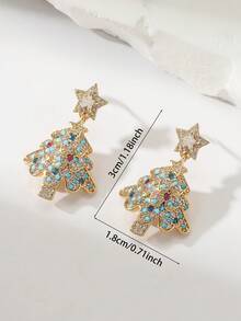 Christmas Series Earrings, Elegant Pink Christmas Tree Rhinestone Earrings For Women, Sweet Atmosphere Earrings For Autumn/Winter - Multicolor - View 2