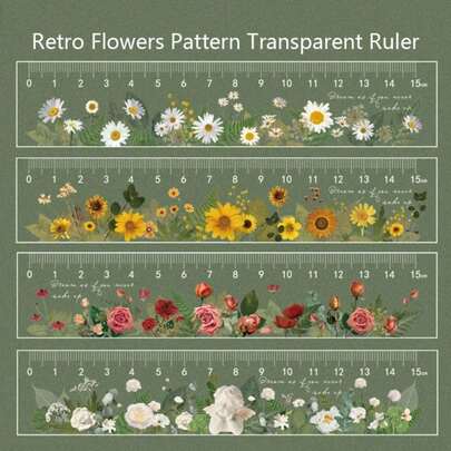 4pcs High Quality Colorful Flower Patterns 15 Cm/5.9in Ruler Student Gift Plastic Straight Ruler Transparent Stationery Measuring Ruler For Students School Office Stationery Supplies