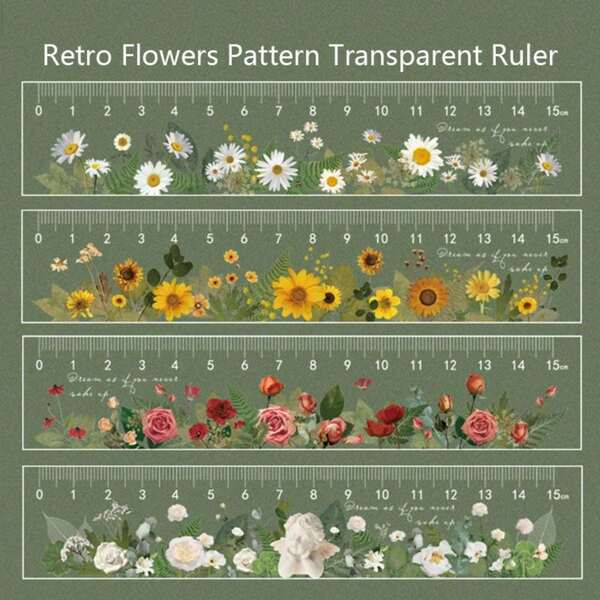 2026 Smiski 4pcs High Quality Colorful Flower Patterns 15 Cm/5.9in Ruler Student Gift Plastic Straight Ruler Transparent Stationery Desk Book Accesorries Measuring Ruler Bookish Things For Students School Classroom Office Stationery Scrap Book Supplies