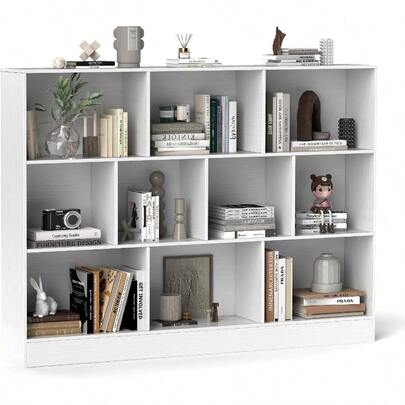 10Cube Bookshelf 3Tier Freestanding Storage Organizer With 2 AntiTipping Kits 140 CM Wood Display Shelf For Living Room Bedroom Kid S Room Office