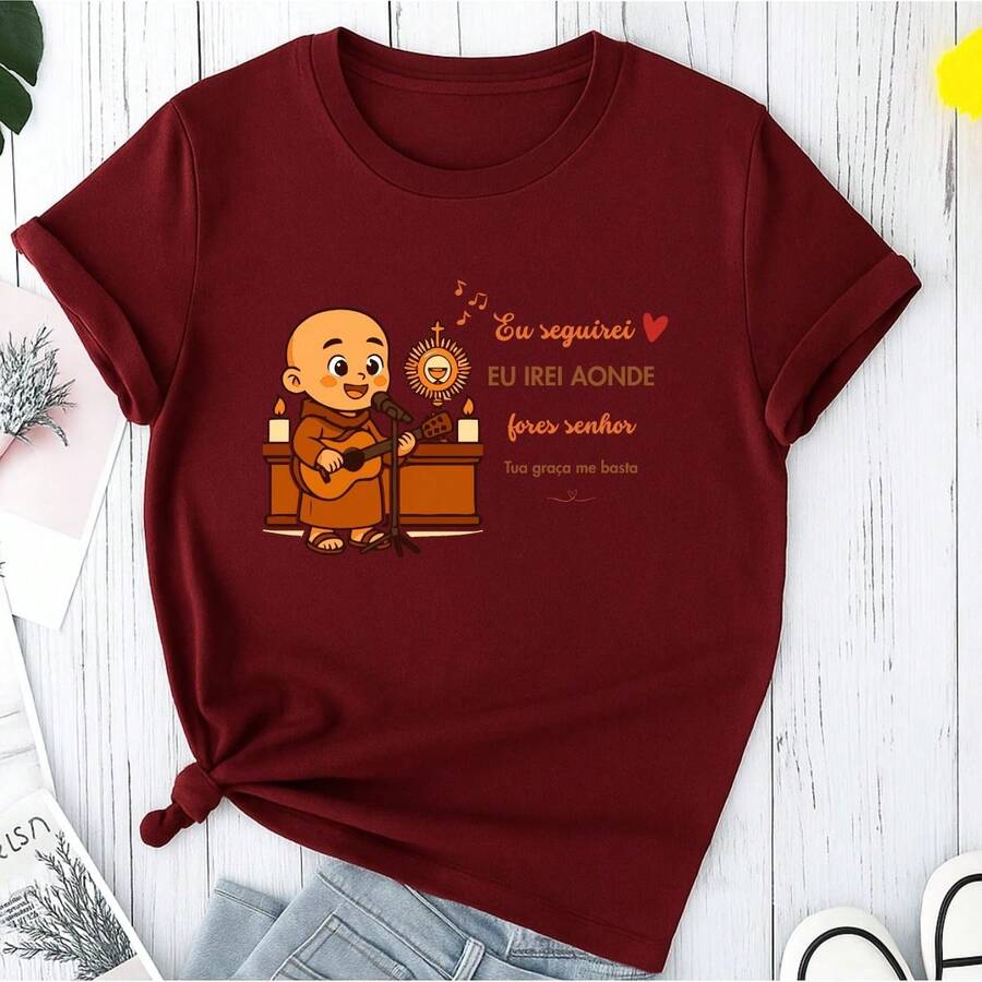 T-Shirt Basic Printed T-Shirt Frei Gilson Religious Catholic - Maroon - View 1