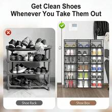12pcs Thick Plastic Simple Shoe Rack, Transparent Dust-Proof Flip Cover Indoor Home Storage Shoe Cabinet, Large Capacity Storage Box, Multi-Functional Collapsible Shoe Cabinet, Transparent Multi-Layer Home Dust-Proof Shoe Box - Grey - View 7