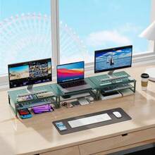2-Tier Metal Monitor Stand Riser, Desk Organizer For Monitor, Office Desk Storage Organizer For Office Supplies (Dark Green){Inchcolor_nameinch:InchDarkGreeninch} - 深綠色 - 查看 7