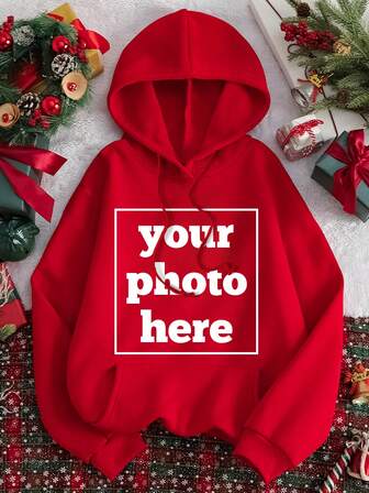 Customized Photo Y2K Style Women's Hoodie, Personalized With Photos Of Friends/Family/Couples/Pets/Landscapes, Suitable For Birthday/Anniversary/Valentine's Day/Gift, Halloween/Christmas Personalized Photo Hoodie, Women's Red Sweatshirt, Autumn, Back To School Fashion, Autumn/Winter Women's Wear, Women's Fleece Hoodie, Music Festival, Party/Family Gathering Attire, Winter Women's Wear, Christmas Red Hoodie, Birthday Gift