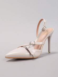 Women's Fashion Pointed Toe High Heel Shoes, Elegant Buckle Decor Party Shoes, Sexy Super High Heel Banquet Stiletto Sandals,Stilletos Heels - Grey - View 9