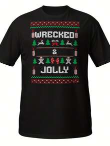 Wrecked And Jolly Cistmas Shirt  Funny Xmas Drinking Tee  Ugly Day Sweater Style T-Shirt  Fest Party Top  Gift Idea - 款式15 - 查看 1