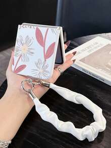 1pc Fashionable And Simple Skin Feel PC Material Cute Full Screen Plant Flower Element Folding Phone Case, Matched With The Same Color Series Bracelet, Can Protect And Prevent Falling: Compatible With SamsungGalaxy Zflip 3/Zflip 4/Zflip 5/Zflip 6/Zflip 7/ Razr 50 Ultra/ Razr 60 Ultra/ Razr 60/Galaxy Z Flip7 FE - White - View 2