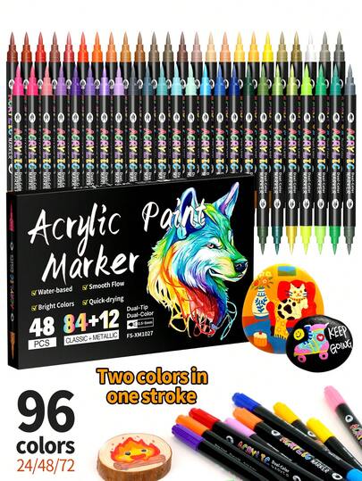 Set de 24 lápices de pintura acrílicos de 48 colores, marcadores de punta dual con punta fina y pigmento, marcadores de secado rápido para rellenar color en piedra, madera, cerámica y pintura en huevos; ideal para volver a la escuela