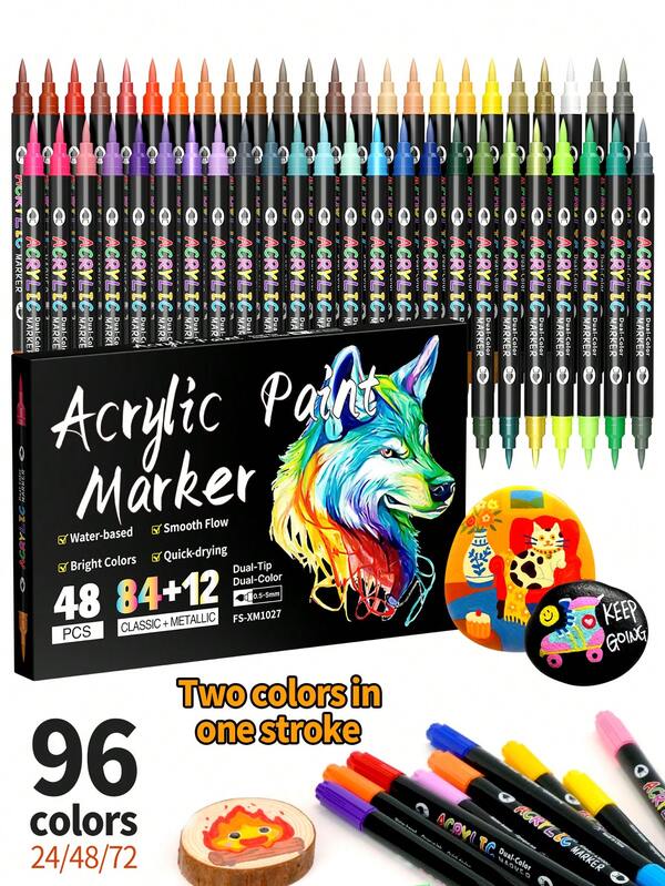 Set de 24 lápices de pintura acrílicos de 48 colores, marcadores de punta dual con punta fina y pigmento, marcadores de secado rápido para rellenar color en piedra, madera, cerámica y pintura en huevos; ideal para volver a la escuela