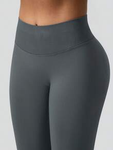 NcmRyu 1Pc Women'S Solid Color Seamless Minimalist High Waist Elastic Butt Lifting Flared Sports Pants Tights Spring - Grey - View 5