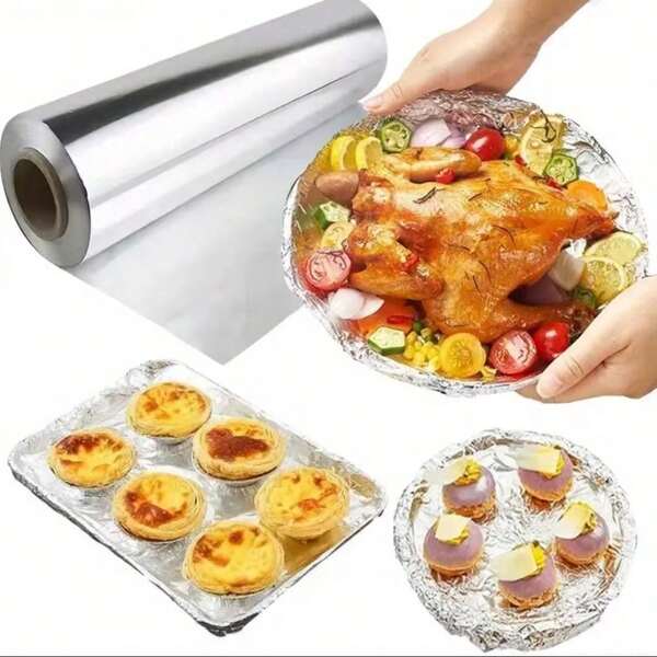 1 Rolle 5m/196in dicke Alufolie - antihaftbeschichtet, geeignet für Feiertags-Backen und Ofenkochen | feuchtigkeitsbeständig, leicht zu zerreißen, geeignet für Grillen, Camping und Lebensmittelkontakt, Backfolie, Grillzubehör, Material, Home Chef