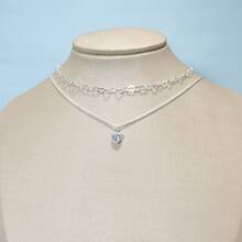 Set Of 2 Women's Heart-Shaped Necklaces With Colored Cubic Zirconia Pendants, Plated In 925 Silver Or 18K Gold. - 銀色 - 查看 12