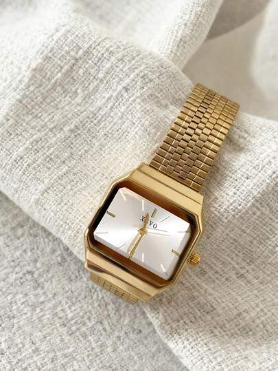 1 件复古方形女士腕表，小众高端通勤时尚石英表，适合日常搭配、生日、女士礼物、周年纪念、年末促销、双十一、万圣节促销，不含礼盒