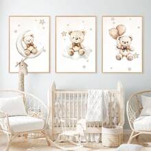 1 pieza, Arte de pared de lienzo, Decoración enmarcada para guardería, Pintura decorativa de oso de peluche. Características: Un oso de peluche sentado en una luna creciente, un oso de peluche sentado en una nube, un oso de peluche sosteniendo un globo. Ideal para: Decoración de habitación infantil, Decoración de guardería, Decoración de habitación de bebé, Decoración de jardín de infantes, Decoración de habitación de niño/niña, Decoración de sala de juegos