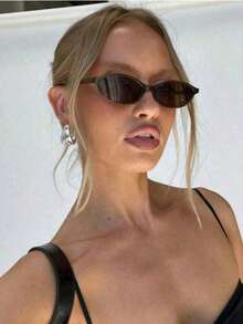 1 Piece New Vintage Oval Small Frame Fashion Glasses, Fashion High End Casual Street Photography Glasses Halloween Beach Accessories Ladies Glasses Shadow Basic Autumn Winter Women's Clothing Clothing Business Casual Gifts Bohemian Summer Beach Vacation, Outdoor,  Plain    Casual    PC    None - 棕色 - 查看 8