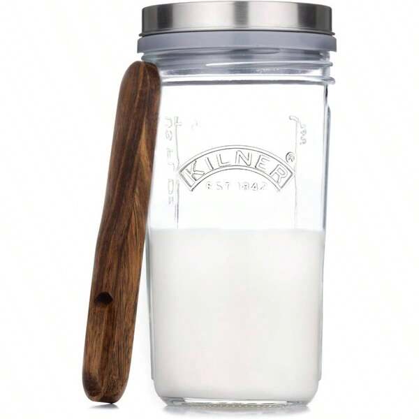 Glass Kefir Jar Set, 500mL With Silicone Strainer Cap, Beechwood Measuring Spoon And Stainless Steel Lid - 0025.084