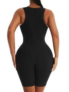 1pc Plus Size Women's Sauna Suit Sweat Vest Waist Trainer 3-In-1 Slimming Full Body Shaper Top With Shorts