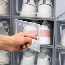 12pcs Thick Plastic Simple Shoe Rack, Transparent Dust-Proof Flip Cover Indoor Home Storage Shoe Cabinet, Large Capacity Storage Box, Multi-Functional Collapsible Shoe Cabinet, Transparent Multi-Layer Home Dust-Proof Shoe Box - Grey - View 8