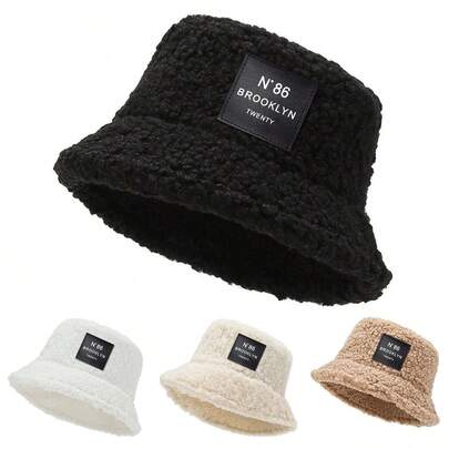1顶女士BROOKLYN字母刺绣羊毛渔夫帽，时尚休闲帽，适合秋冬季户外旅行，防风保暖
