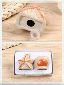 2pcs/Set Ceramic Starfish & Shell Salt And Pepper Shaker Set, Textured Glaze Finish, Gift Box Packaging - Apricot - View 6