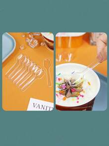 100-1000pcs Transparent Plastic Mini Spoons, Ice Cream Spoons, Dessert Spoons, Coffee Spoons, Party Spoons, Suitable For Weddings, Holidays, Gatherings, Cakes, Desserts, Coffee And Fruit Salads, Also Suitable For Halloween Or Christmas Parties - Transparent - View 2