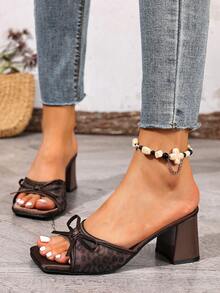 Giày cao gót hở mũi lưới thoáng khí màu cà phê mùa hè, giày cao gót tối giản đa năng dành cho nữ - Cà phê nâu - Xem 3