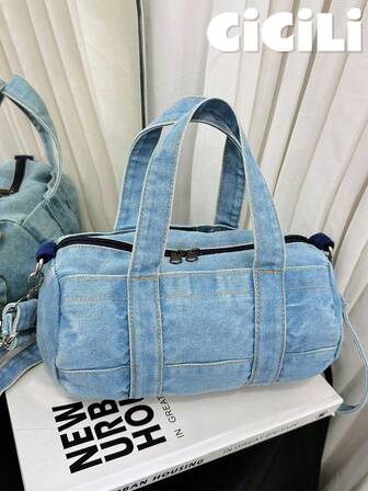 1 Pc Fashionable Retro Jean Crossbody Bag With Adjustable Strap.Minimalist Solid Color Shoulder Bags.Business Satchel.Lightweight Commute Bag.Portable Elegant Women Bag.Classic Sling Bags.Mobile Phone Bag, Perfect For Cow Girl