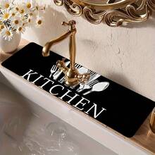 1 Piece Christmas Retro American Kitchen Faucet Mat Black And White Tableware Kitchen Pattern, Pool Countertop Absorbent Drying Mat, Suitable For Decorative Drying Mat, Suitable For Home Kitchen, Cafe, Shopping Mall Pool Countertop Decoration - 5.51x23.62英寸 - 查看 10