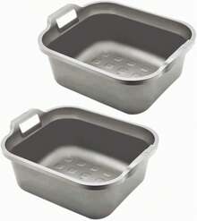 Backcare® Addis Rectangular Washing Up Bowl, Metallic Grey, Large, 10 Litre Cleaning Buckets And Bowls Set, Household Storage Laundry Cleaning Tub (Pack Of 2) - 1 - 查看 2