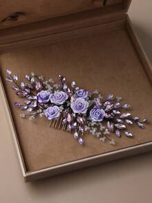 1pc Floral Rhinestone Elegant Side Comb, Bridal Bridesmaid Wedding Headpiece, Suitable For Women Princess Party, Performance, Date Hairpiece - Multicolor - View 6