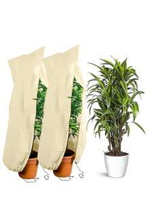 Winter Plant Protection Cover, Thickened Non-Woven Fabric Plant Windproof Drawstring Zipper Cover - Dark Green - View 1