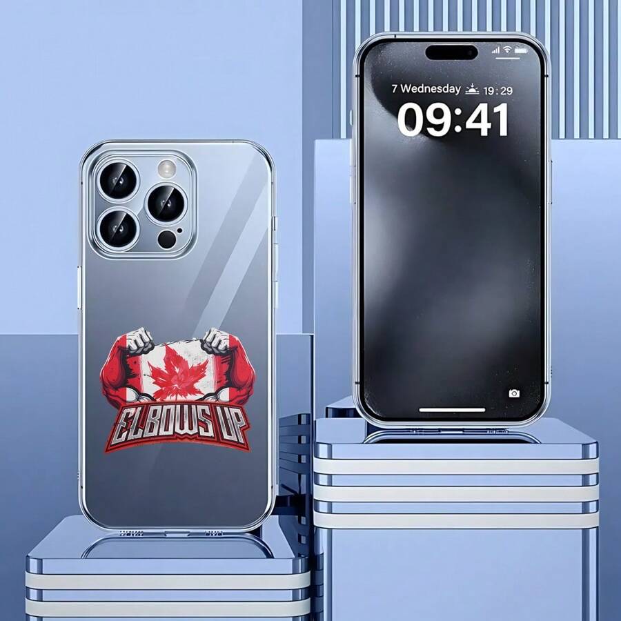 Carcasa transparente de teléfono móvil de moda Cubierta de teléfono transparente para iPhone con diseño de bandera canadiense y texto ELBOWS UP en rojo y blanco ideal para uso diario y eventos deportivos - transparente - Ver 1