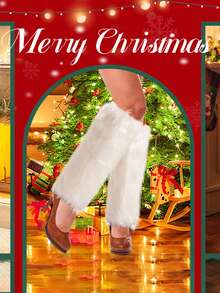 1PC Holiday Party White/Black Warmers Faux Fur Fuzzy Leg Up Cover 80s Winter Furry Long Boot Shoes Cuff Covers Sexy Fun Dance Hosiery For Women Costume - Multicolor - View 2
