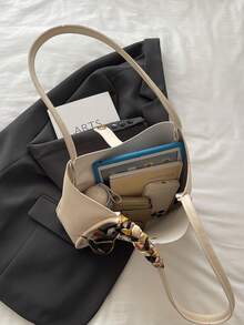 New Solid Color Luxurious High-End Versatile Women Shoulder Tote Bag - White - View 9